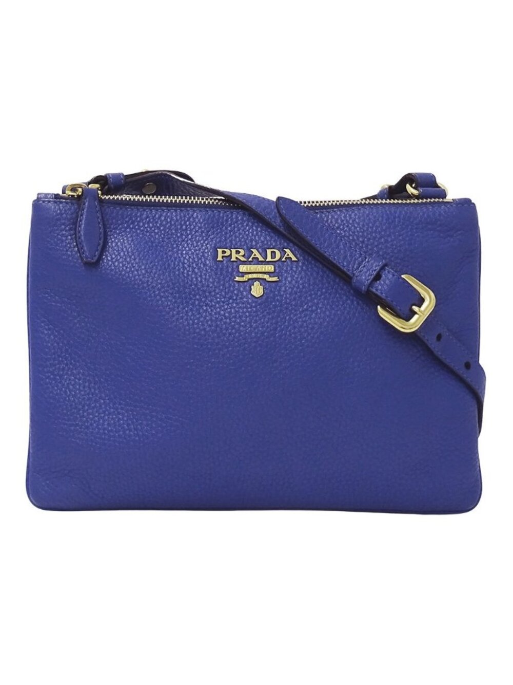 Prada Shoulder Bag Leather Blue Logo Small